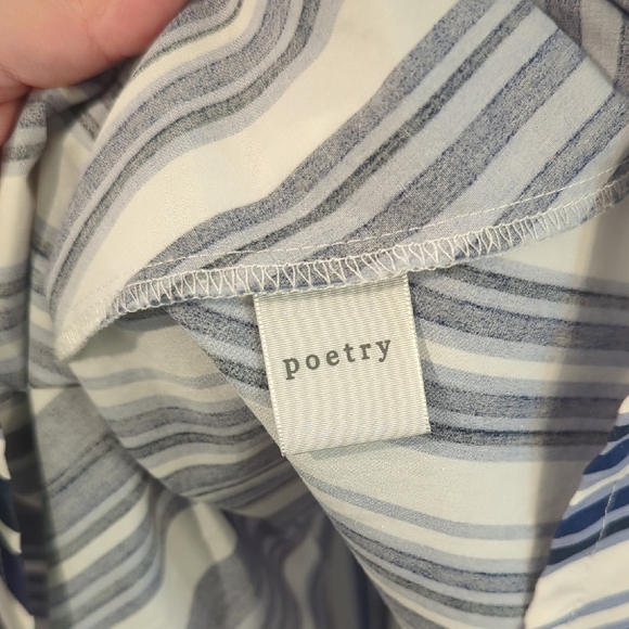 Poetry Dress A-Line Sleeveless 100% Cotton Blue Stripe Tie Belt size 10 - Picture 5 of 10